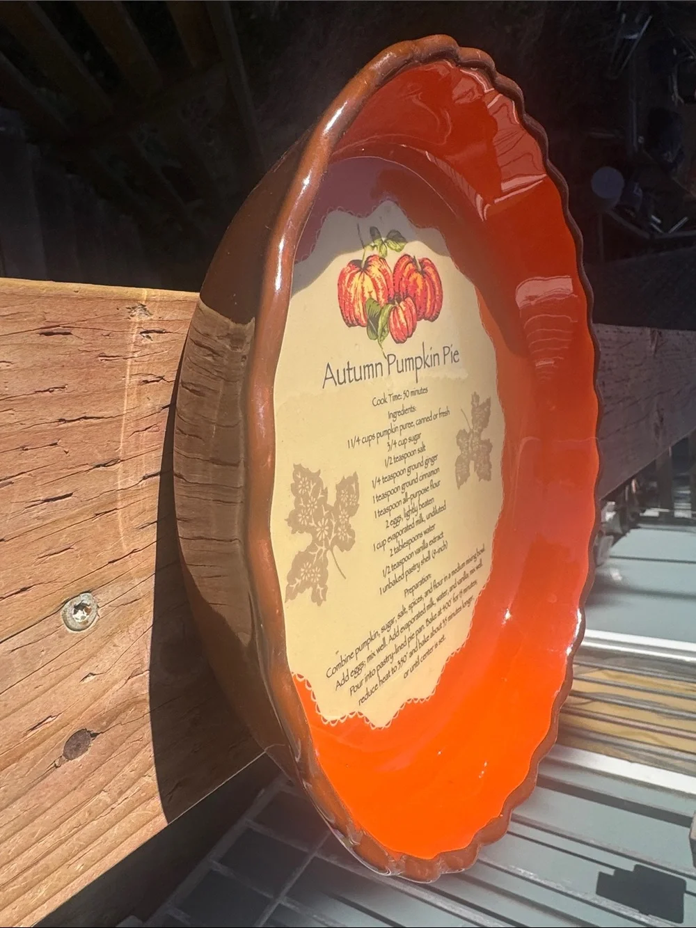 10” Festive Ceramic Pumpkin Pie Dish
